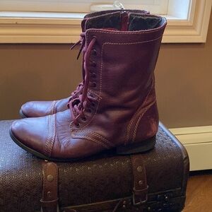 STEVE MADDEN TROOPA WINE LEATHER COMBAT Women’s BOOTs SIZE 11
